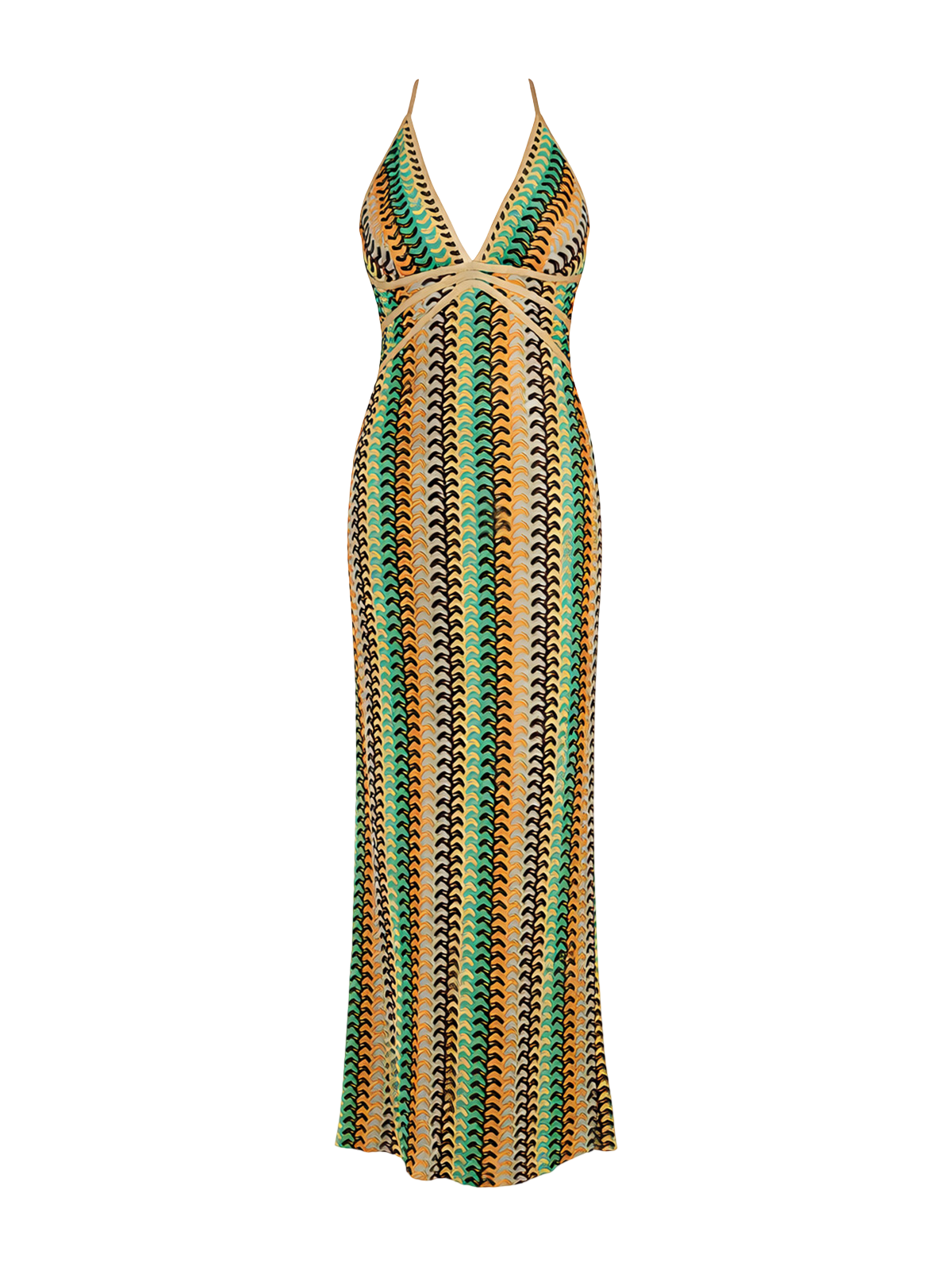 Jade-Wave Mesh Gown